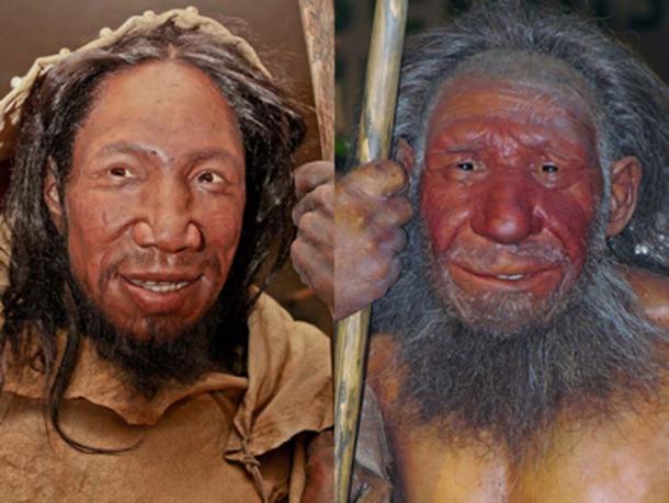 Homo sapiens, on left, and Homo neanderthalensis, on right. It is believed the stone tools were made by Homo sapiens. (The Nature Box / CC BY-SA 4.0)