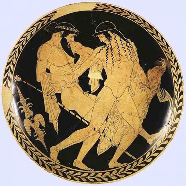 Гомосексуальность был представлен в древнегреческой керамике. Этот пример изображает историю Зевса и Ганимеда.