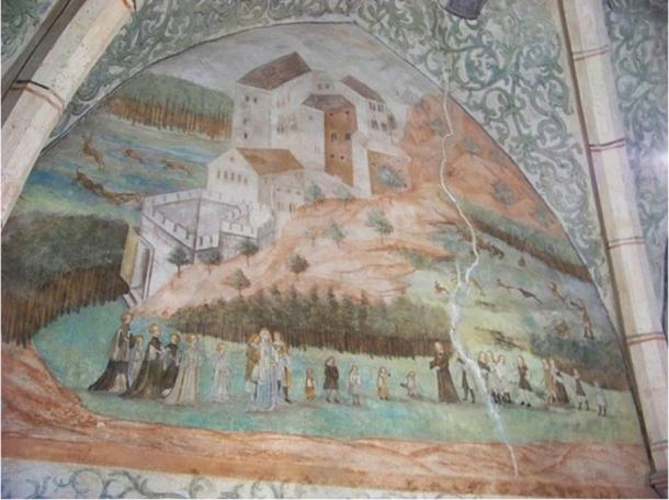 Houska Castle, Äeská LÃpa District, Liberec Region, the Czech Republic. A renaissance fresco in the Green Room.