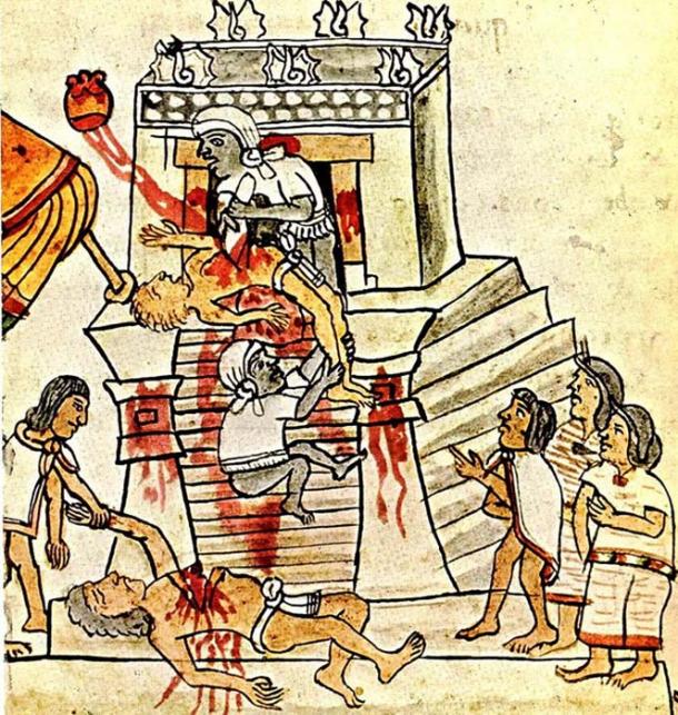 Human sacrifice as shown in the Codex Magliabechiano, Folio 70.