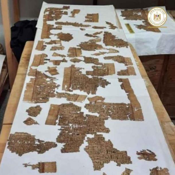 Sections of the 4-meter-long papyrus found in Saqqara. Credit: Ministry of Tourism and Antiquities
