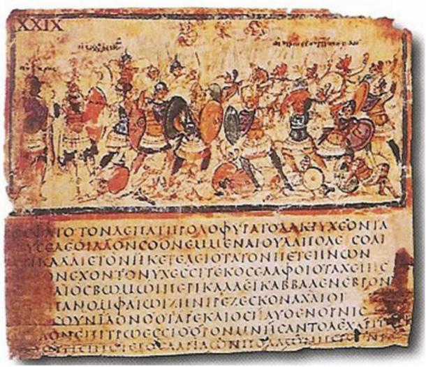 Iliad, Book VIII, lines 245–53, Greek manuscript, late 5th, early 6th centuries AD.