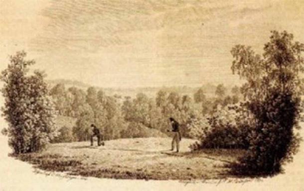 Illustration of the official Danish ‘Runamo Runes’ expedition in 1833, by C.F. Christensen. (Public Domain)