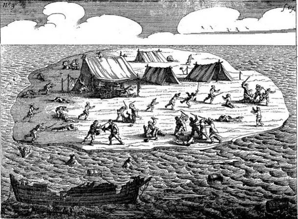 Illustration from a 1647 Dutch book Ongeluckige voyagie, van't schip Batavia