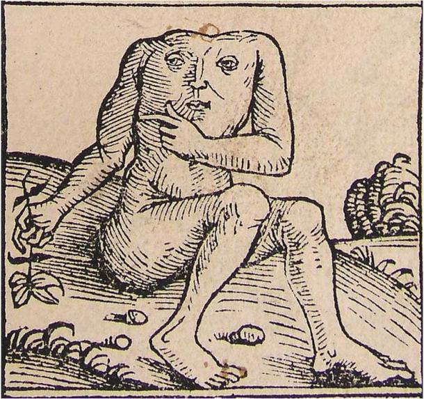 Illustration of a blemmye from the Nuremberg Chronicle. 