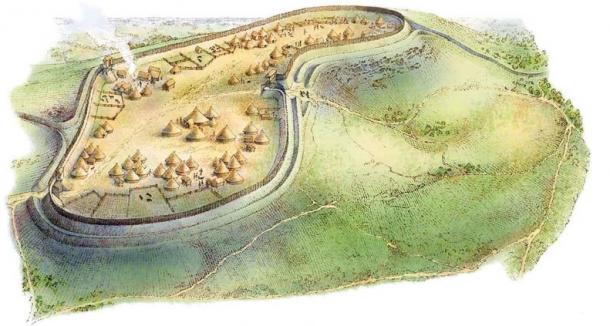 Illustration of how the larger Iron Age settlement at Bodbury Hill might have looked. (University of Chester)