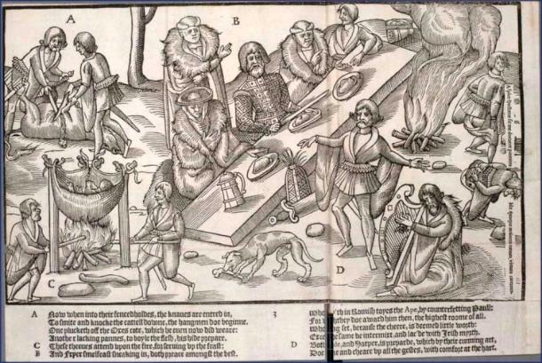 “The Image of Irelande”, John Derrick, 1581. Two flatulists can be seen at the right part of the picture. (Public Domain)