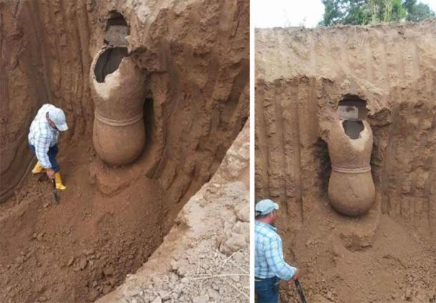 Impresionantes urnas funerarias descubiertas en el túmulo. (YGV Prensa Digital)