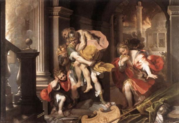 In Virgil’s Aeneid, the epic poem conveys the story of the Trojan hero Aeneas fleeing from Troy. (Blackcat / Public Domain)