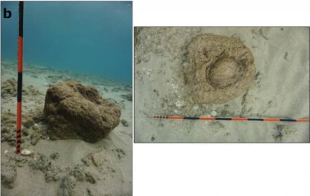 In situ kurkar bowl found at the site.