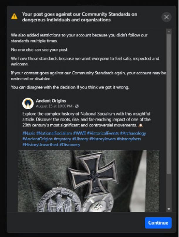 Flagged Post by Facebook AI