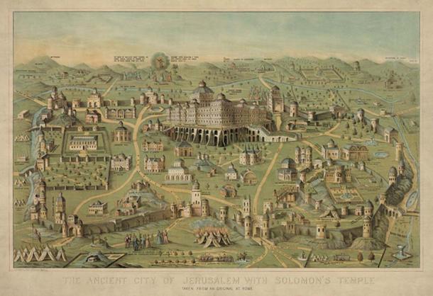 In the middle of ancient Jerusalem stands the famous temple of Solomon. Library of Congress's Prints and Photographs division