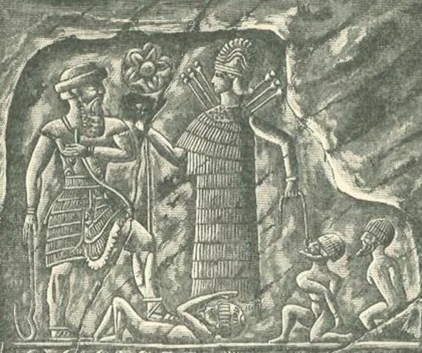 Ishtar / Inanna como um guerreiro apresentando cativos ao rei