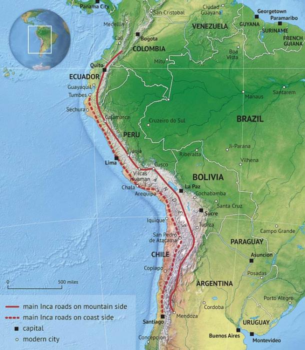 This map shows the Inca Road System through South America. (CC BY-SA 4.0)