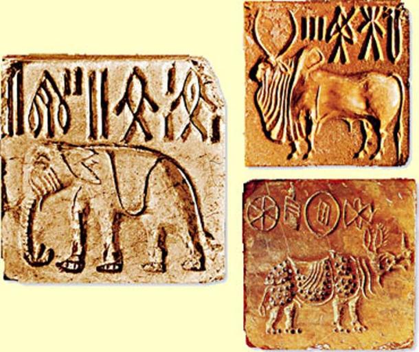 Indus valley seals with Bull, Elephant, and Rhinoceros, 2500–1900 BC. By MrABlair23