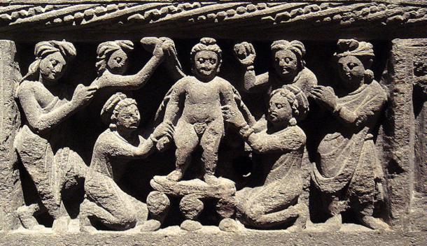 Infant Buddha Taking a Bath Gandhara 2nd Century AD. 