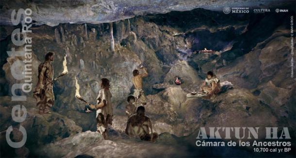 Inhabitants of the Chamber of Ancestors of the Aktun Ha cenote. Illustrated by Octavio del Río. (Image: INAH)