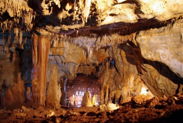 Inside Manot Cave in northern Israel. Excavations have revealed artifacts and a partial skull dating back 50,000 years.