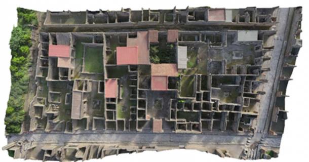 An overhead view of Insula VI, the city block that was reconstructed. 