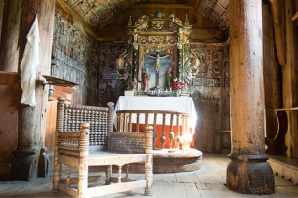 Interior, Urnes Stave Church, Ornes, Sweden.