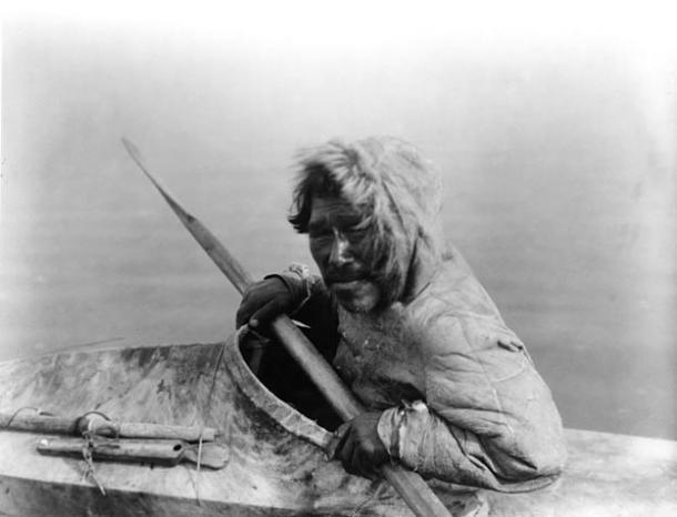 Inupiat in a kayak, Noatak, Alaska, c. 1929 (photo by Edward S. Curtis) 