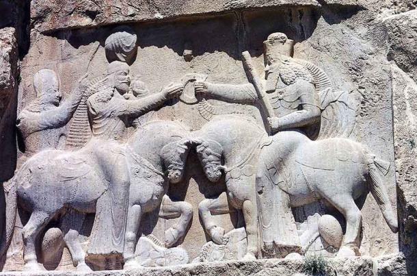 The Investiture Relief of Ardashir I, with Ardashir on the left, and Ahura Mazda on the right. (Ginolerhino 2002/CC BY-SA 3.0)