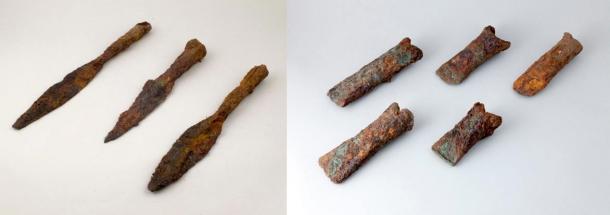 Iron spears and axe heads found in the stashes from 2012.
