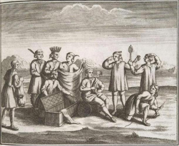 Iroquois engaging in trade with Europeans, 1722. (Public Domain )