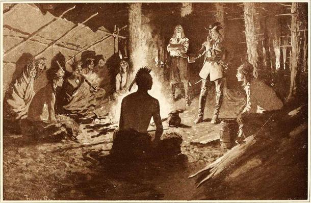 Talks at an Iroquois council fire. (Public domain)