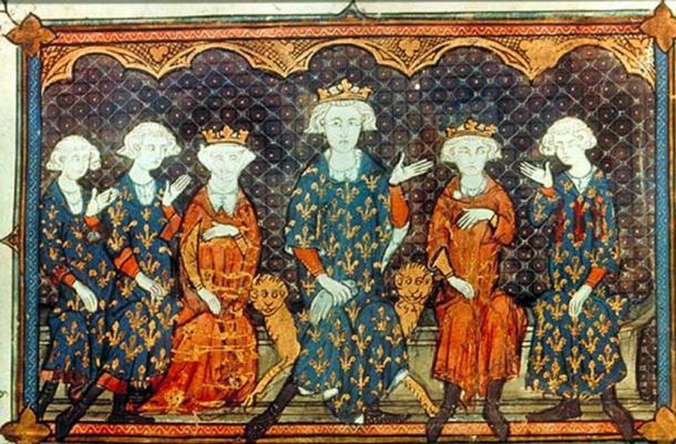 Isabella of France, third from left, with her father, Philip IV of France, center. (Michaelsanders / Public Domain)