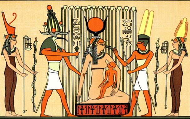 Isis in papyrus swamp suckling Horus. (Public Domain)