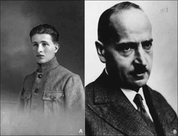 A) Ivan Borkovský, the discoverer and excavator of the Viking/ warrior skeleton burial at Prague Castle in 1928; B) Karel Guth, Head of the Historical Archaeology Department of the National Museum, Prague, and in charge of the Prague Castle excavations. (Cambridge Core / Fair Use)