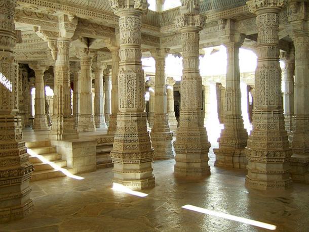 Jain Marble Temple pillar Frescoes, Ranakpur, Pali district, India 