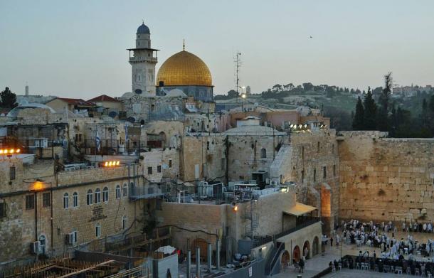 emple Mount with Western wall and Dome of the Rock at Sunset, Jerusalem, Israel