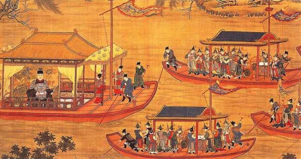 Jiajing on his state barge. Scroll c. 1538, artists unknown.