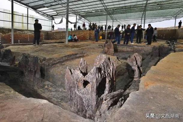 El sitio de Jijiaocheng en la ciudad de Changde en la provincia china de Hunan que muestra los restos de las estructuras de la cultura Qujialing del período Neolítico. (Agencia de noticias Xinhua)