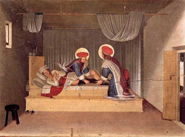 The Healing of Justinian by Saint Cosmas and Saint Damian, included in the San Marco Altarpiece. Their shrine was believed to be a site for healing the sick. (Public domain)