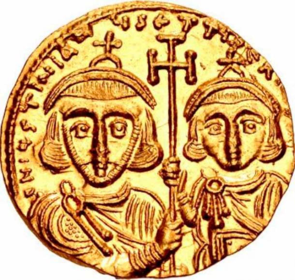 Justinian and the general Tiberius, who he adopted as his son before he abdicated. (Classical Numismatic Group / CC BY SA 2.5)