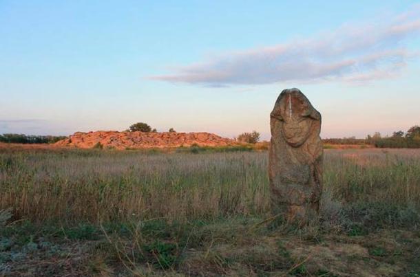 Kamyana Mohyla is an archaeological site in the Molochna River valley, about a mile from the village of Terpinnya, Zaporizhia Oblast, Ukraine.