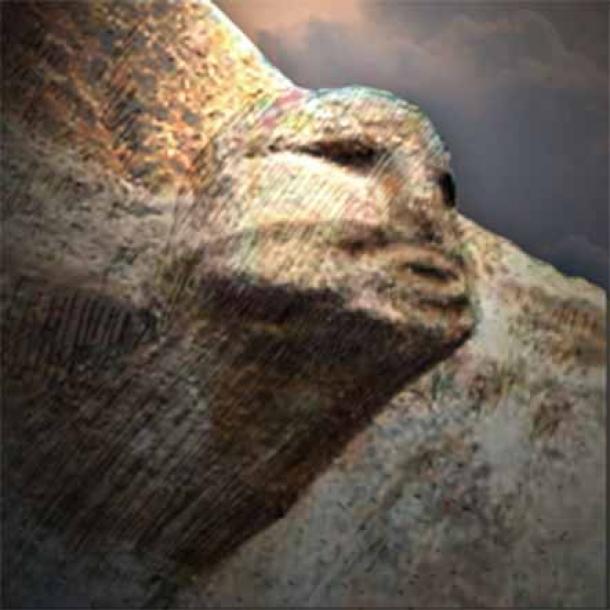 At Karahantepe there is an enigmatic head extended from the upper reaches of the curved wall. (Linda C. Eneix)