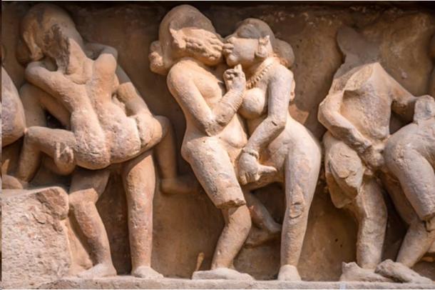 Karma sutra positions at 10th century Lakshmana Temple, India. (Yakov/Adobe Stock)
