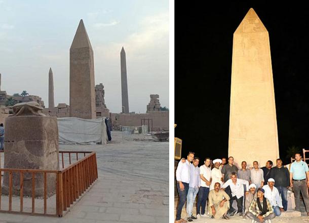 L'obelisco di Karnak ricostruito così com'è ora sul viale vicino al tempio di Karnak.  (Ministero del Turismo e delle Antichità)