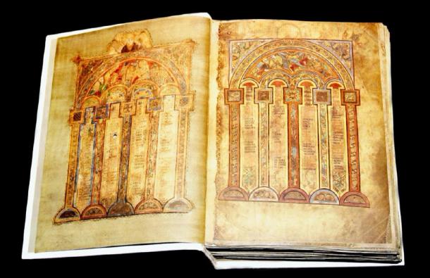 The Book of Kells is written in majuscule insular script, in yellow, red, purple, and black ink. (Warren Rosenberg / Adobe Stock)