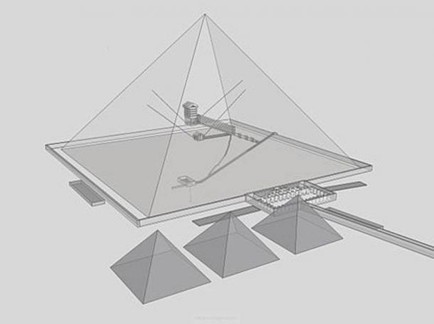 Khufu's pyramid at Giza shown with inner shafts illustrated. 