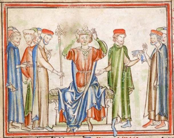 King Harold places the crown on his own head. (Public Domain)