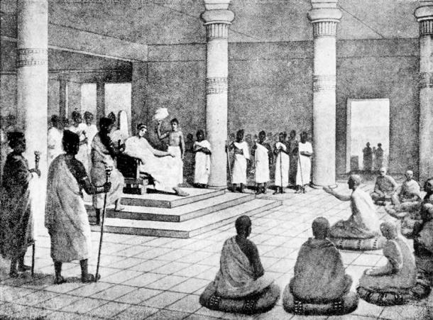 King Milinda asks questions. From Hutchinson’s story of the nations, containing the Egyptians, the Chinese, India, the Babylonian nation, the Hittites, the Assyrians, the Phoenicians, and the Carthaginians, the Phrygians, the Lydians, and other nations of Asia Minor. (Internet Archive)