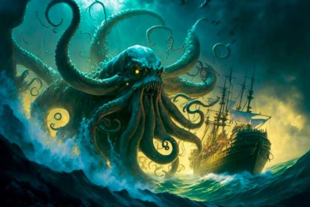 A Kraken, a giant mythical creature from Scandinavian folklore, attacking a ship. (Dieter Holstein / Adobe Stock)