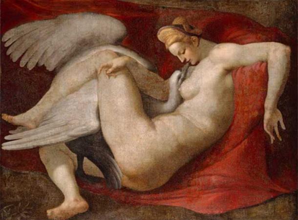 Leda and the Swan, a 16th-century copy after a lost painting by Michelangelo. National Gallery, London. (Public Domain)