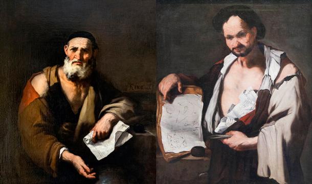 Leucippus on the left and Democritus on the right, both painted by Luca Giordano. (Luca Giordano / CC BY-SA 4.0 & Public domain)