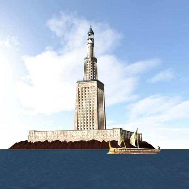The Lighthouse of Alexandria on the island of Pharos.